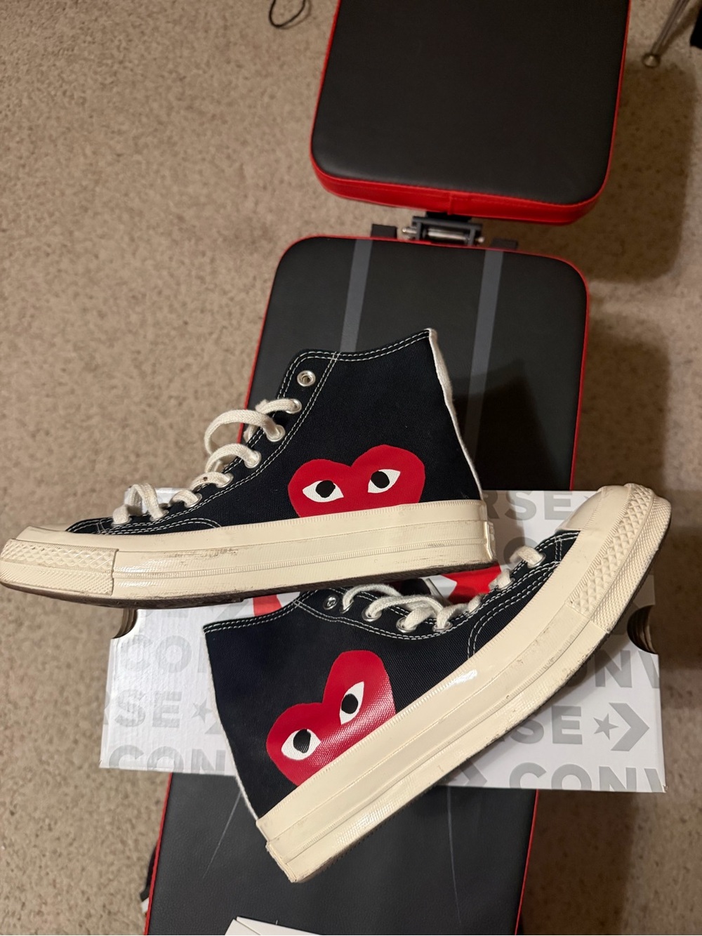 Converse Black High-Top Sneakers with Red Heart Graphic